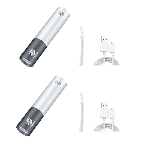 2 Packungen Mini-LED-Taschenlampe, USB, wiederaufladbar, 3 Beleuchtungsmodi, wasserdichte Taschenlampe, Teleskop-Zoom, stilvoller tragbarer Anzug für Nachtbeleuchtung Image
