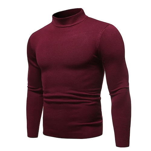 Herren Pullover Strickpullover Gerippt Stricken Standard Strick Glatt Stehkragen Basic warm halten Freizeitskleidung Ausgehen Bekleidung Herbst Winter Wein Schwarz M L XL