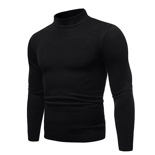 Herren Pullover Strickpullover Gerippt Stricken Standard Strick Glatt Stehkragen Basic warm halten Freizeitskleidung Ausgehen Bekleidung Herbst Winter Wein Schwarz M L XL