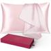 Kmowoo Silk Pillowcase for Hair and Skin 1 Pack Mulberry Silk & Natural Wood Pulp Fiber Double-Sided Design Silk Pillow Covers with Hidden Zipper light pink