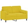 Canapé 2 places avec oreillers décoratifs jaune 120 cm velours Vidaxl Yellow
