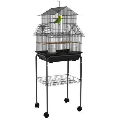 Pawhut - Cage à oiseaux design maison mangeoires perchoirs 3 portes plateau excrément amovible noir
