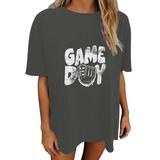 FhsagQ Summer Female Spring Tops for Women 2024 Women s Casual and Fashionable Colorful Interesting Baseball Print Crew Neck Oversized T Shirt GreyXXL