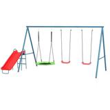 Swing Sets for Backyard 5 in 1 Heavy-Duty Metal Swing Sets for Backyard with 2 Swings Climbing Ladder and Slide A-Frame Swing Set for Outdoor Backyard Playground
