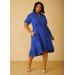 Plus Size Embroidered Linen-Blend Dress