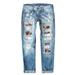 YUHAOTIN Womens Black Jeans Stretchy Plus Womens Jeans Baseball Print Ripped Pants Work Jeans Skinny Jeans for Women Tall