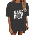 FhsagQ Summer Female Spring Tops for Women 2024 Women s Casual and Fashionable Colorful Interesting Baseball Print Crew Neck Oversized T Shirt Dark GrayS