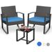 Aiho Patio Furniture Set 3 Pieces Wicker Outdoor Patio Bistro Rocking Chair Sets with Cushion Porch furniture Set with Glass Table Rattan Chair Modern Bistro Set for Porches and Balcony (