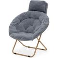 Round Foldable Oversized Moon Saucer Chair For Adults With Head Rest Large Cozy Chair For Bedroom Gray