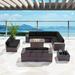 8PCS Outdoor Patio Furniture Set with 43 55000BTU Gas Propane Fire Pit Table PE Wicker Rattan Sectional Sofa Patio Conversation Sets Navy Blue