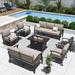 Kullavik Aluminum Patio Furniture Set with Propane Fire Pit Table 9-seat Metal Outdoor Furniture w/Fire Pit Patio Sectional w/5.1 Cushions for Patio Backyard Poolside-Sand