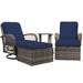 WangSiDun 5-Piece Patio Wicker Bistro Furniture Set Outdoor Conversation Swivel Rocking Chairs Set with Side Table and 2 Ottomans Navy