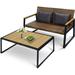 ENSTVER 2-Piece Patio Rattan Loveseat with Coffee Table Outdoor 2 Seater Bench with Deep Seating&Lumbar Pillows for Backyard Porch Deck Garden