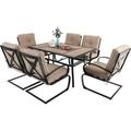 Patio Dining Set for 4 Outdoor Furniture Square Bistro Table with 1.57 Umbrella Hole 4 Spring Motion Chairs with Cushion Burgundy for Backyard Garden Lawn