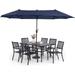 sell well & William Patio Dining Set with 13ft Double-Sided Patio Umbrella 8 Piece Metal Outdoor Table Furniture Set with 6 Outdoor Chairs & 1 Rectangular Dining Table & 1 La