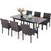 Perfect & William 9 Pieces Patio Dining Set for 8 Outdoor Furniture with 1 X-Large E-Coating Square Metal Table and 8 Grey Portable Folding Sling Chairs Outdoor Table & Chairs f