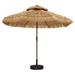 9ft 2Tier Outdoor Thatched Tiki Umbrella with Tilt Hand crank 32 built-in LED lights Hawaiian Beach Patio Umbrella (9FTï¼ˆwoodï¼‰)