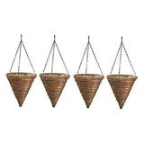 Bomrokson 88636GT 12 Rope & Fern Wicker Cone Hanging Basket Planters - Quantity 4
