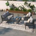4-Piece Rope Patio Furniture Set Outdoor Conversation Set with Tempered Glass Table 2 Single Sofa and 1 Loveseat Patio Sofa Set with Deep Seating & Thick Cushion for Backyard Porch Balcony gRAY