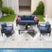 ECOPATIO Aluminum Patio Furniture Set 6 Pcs Metal Modern Outdoor Sofa Sets Outdoor Sectional Patio Conversation Set with Coffee Table for Backyard Poolside Dark Gray & Blue