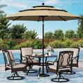 & William 8 Piece Patio Table and Chairs with 13ft Double-Sided Umbrella Outdoor Dining Furniture Set with 6 Padded Swivel Rocker Dining Chairs 1 Rectangular Metal Patio Table and 1