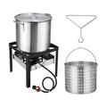 60QT Turkey Deep Fryer Aluminum Seafood Boil Pot with Basket and Stand Multipurpose Turkey Fryer Pot with 150000 BTU Propane Burner and Lifting Hook for Outdoor Cooking Yard Patio Silver