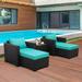 5-Piece Outdoor PE Wicker Furniture Set Patio Black All Weather Resin Rattan Chairs and Ottomansï¼ŒSectional Conversation Sofa Set with Royal Blue Cushion