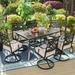 Patio Dining Sets of 7 with 6 Swivel Chairs (Cushion Included) and 1 Rectangular Metal Table with Umbrella Hole Outdoor Furniture for 6
