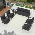 Kullavik Patio Furniture Set 6-Piece Aluminum Sofa with armrest Modern Outdoor Conversation Set 7 Seats Two of 3-Seat Sofas Outdoor Swivel Rocking Chairs with Thick Cushion Black