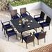 Perfect & William Outdoor Patio 7 Pieces Dining Set with 6 PE Rattan Chairs and 1 Rectangle Expandable Metal Table Modern Outdoor Furniture with Seat Cushions for Poolside Porch Pa