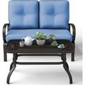 Perfect 2PC Patio Love Seat Coffee Table Furniture Set Bench W/Cushions Blue Loveseat Coffee Table