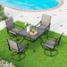 Perfect 5 Pieces Outdoor Dining Set 4 Sling Dining Swivel Chairs and 48 Round Metal Wood Grain Table with 2 Umbrella Hole Furniture Sets for Lawn Backyard Garden