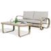 Popular Furniture Outdoor 3-Piece Sofa Set Patio Conversation Furniture Set with One 3-Seater Sofa Coffee Table and Side Table Outdoor Deep Seating Aluminum Lounge Chairs