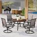 5 Pieces Patio Dining Set Square Black Metal Mesh Table with 4 Padded Textilene High Back Swivel Chairs Outdoor Furniture Set with Umbrella Hole for Garden Poolside Backyard Porch