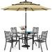 & William Patio Dining Set for 6 with 13ft Double-Sided Patio Umbrella 8 Piece Metal Outdoor Table Furniture Set - 6 Outdoor Chairs 1 Rectangle Dining Table and 1 Large Navy Blue Um