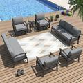 Kullavik Patio Furniture Set 7-Piece Aluminum Sofa with armrest Modern Outdoor Conversation Set 10 Seats Two of 3-Seat Sofas Outdoor Swivel Rocking Chairs with Thick Cushion Grey
