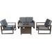 Aluminum Patio Furniture Set 4 Pieces Outdoor Sectional Conversation Set with 41.34 Fire Pit Table Padded Armchair and Loveseat All-Weather Modern Seating Set for Backyard - 2 Armchair + Loveseat