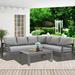 sell well Lane Aluminum Outdoor Patio Furniture Set Metal Outside Patio Furniture Conversation Sets with Dining Table&2 Ottomans Sectional Sofa Couch Seating Set with Cushion for Ba