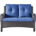 Perfect Outdoor Patio Wicker Furniture Set - 5 Piece Patio Rattan Sectional Sofa Set with 3-Seat Couch 2 Armchairs 2 Ottoman Footrests for Patio Conversation(5PC Mixed Grey/Blue)