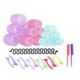 32 Pieces Hair Rollers Set Self-Handle Curler Set Self Grip Hair Roller Set Hair Rollers with Hair Roller Clips and Comb for Salon Hairdressers(3 Sizes Hair Rollers)