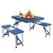 Kepooman Portable Folding Picnic Table and Chairs Plastic Camping Suitcase Table with 4 Seats Set for Patio BBQ Travel Camping Gathering Indoor Outdoor Blue