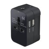 Travel Adapter Worldwide All in One Universal Travel Adaptor Wall AC Power Plug Adapter Wall Charger with Dual USB Charging Ports for USA EU UK AUS Cell Phone Laptop Black