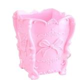 Acrylic Makeup Brush Container Cup Carved Cosmetic Brush Pot Storage Holder Organizer (Pink)