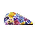 Lukts The Garden Tricolor Pansy Flower Microfiber Hair Towel Warp Super Absorbent Hair Shower Cap With Button Quick Dry Towel Of Makeup Headbands For Travel Shower Toiletries Women