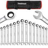 14-piece Ratchet Wrench Set Metric 6-19mm Ratcheting Wrench Set Fixed Head Ratcheting Combination Wrench Set Chrome Vanadium Steel with Rolling Pouch