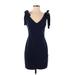 Mi ami Casual Dress - Mini Plunge Short sleeves: Blue Solid Dresses - Women's Size Small