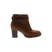 Clarks Ankle Boots: Strappy Chunky Heel Casual Brown Print Shoes - Women's Size 10 - Round Toe