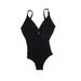 One Piece Swimsuit: Black Print Swimwear - Women's Size 46