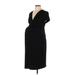 Motherhood Casual Dress - Sheath Plunge Short sleeves: Black Solid Dresses - Women's Size Large Maternity