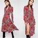 Free People Dresses | Free People Tough Love Dress Long Sleeve Button Front Red Floral Crepe 6 | Color: Black/Red | Size: 6